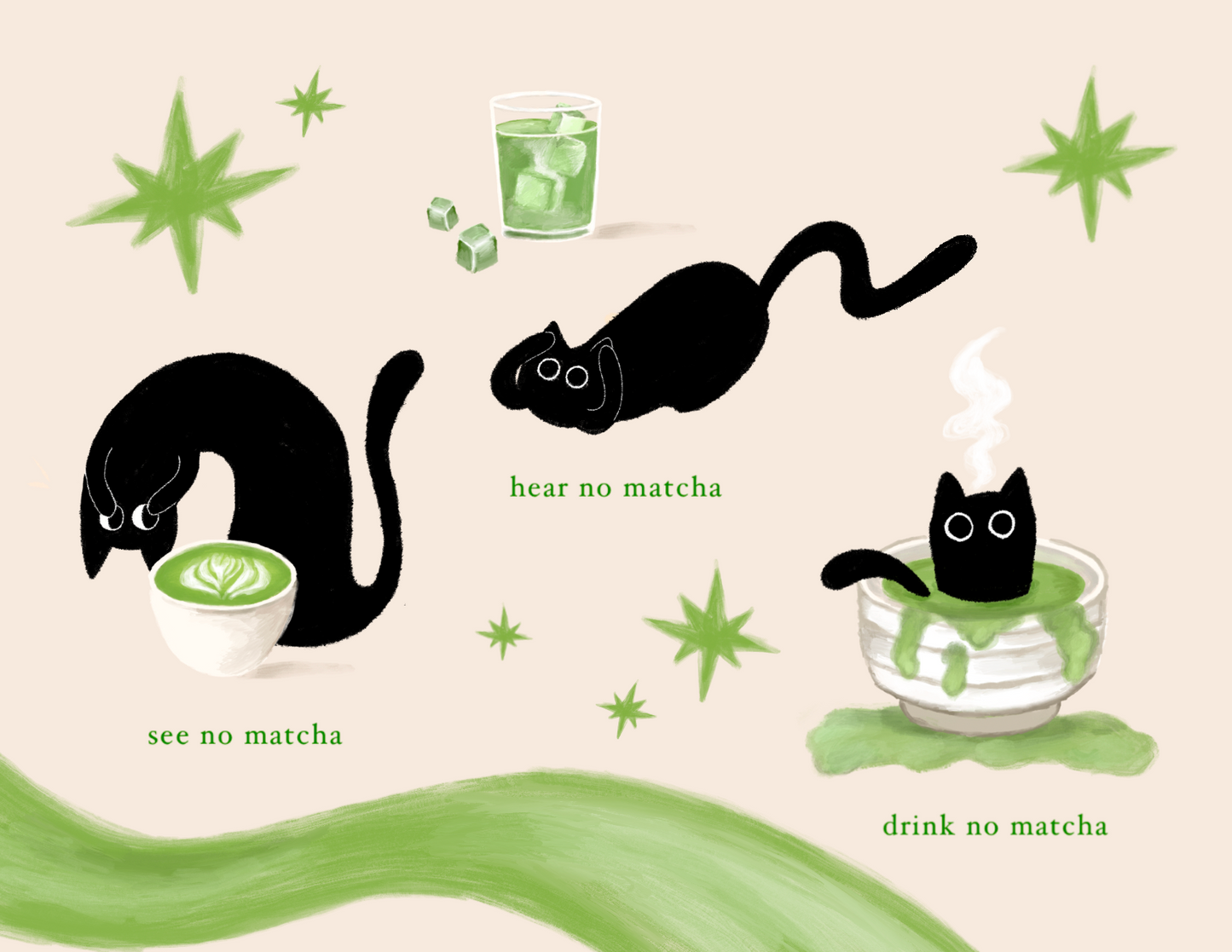 Three Matcha Cats - Greeting Card